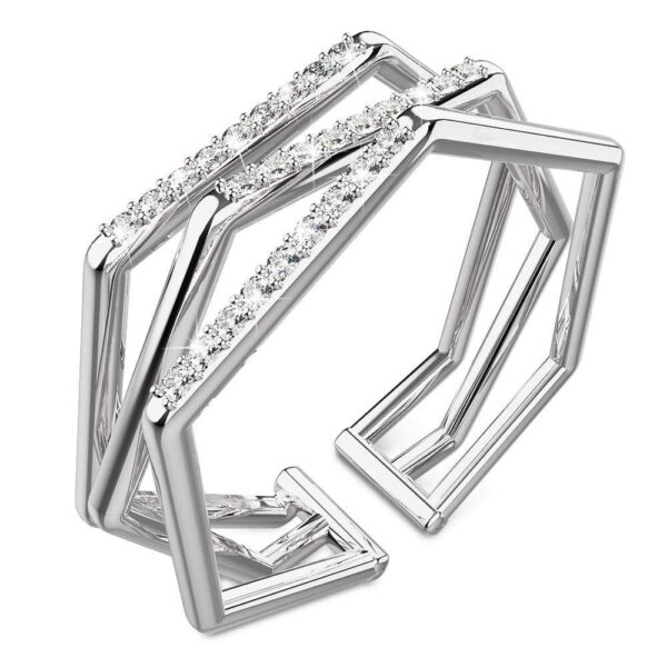 Solid 925 Sterling Silver Clara Geometric Angular Adjustable Stacking Ring