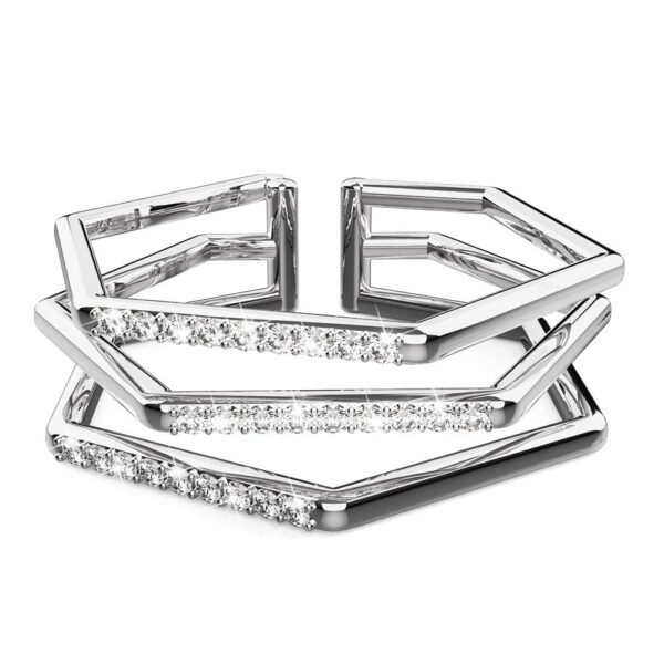 Solid 925 Sterling Silver Clara Geometric Angular Adjustable Stacking Ring - Image 2