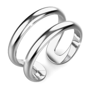 Solid 925 Sterling Silver Duo Band Adjustable Ring