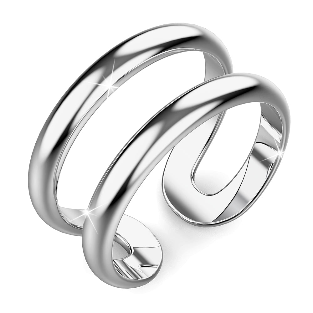 Solid 925 Sterling Silver Duo Band Adjustable Ring