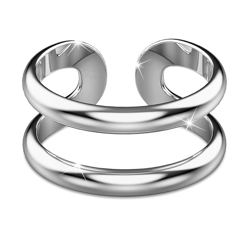 Solid 925 Sterling Silver Duo Band Adjustable Ring - Image 2