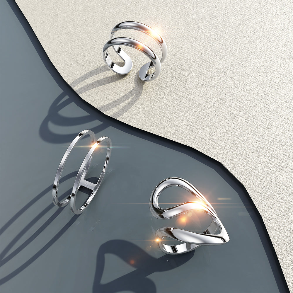 Solid 925 Sterling Silver Duo Band Adjustable Ring - Image 3