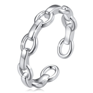 Solid 925 Signature Silver Chain Link Open Cut Ring
