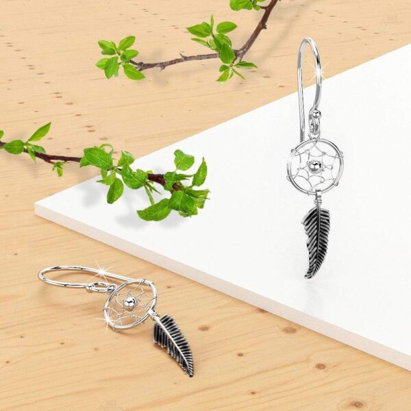 Solid 925 Sterling Silver Dream Catcher Dangle Earrings - Image 2