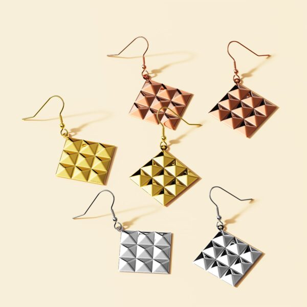 Fascination Geometric Style Diamond Shape Metallic Earrings Gold - Image 9