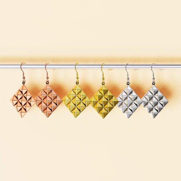 Fascination Geometric Style Diamond Shape Metallic Earrings White Gold - Image 7