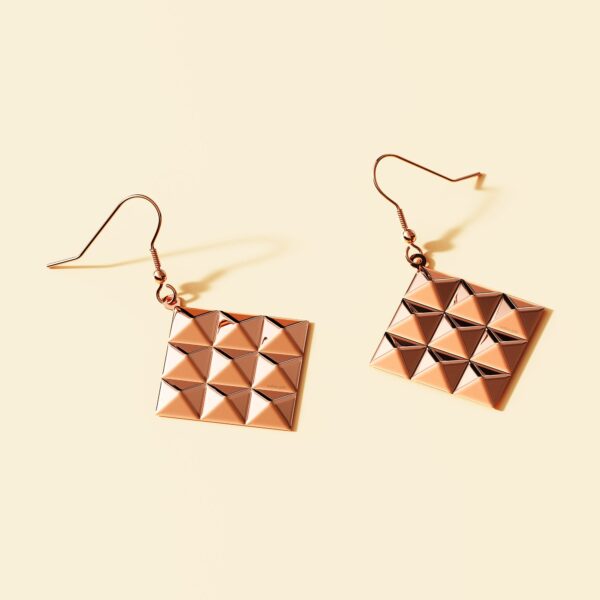 Fascination Geometric Diamond Shape Metallic  Earrings Rose Gold - Image 2