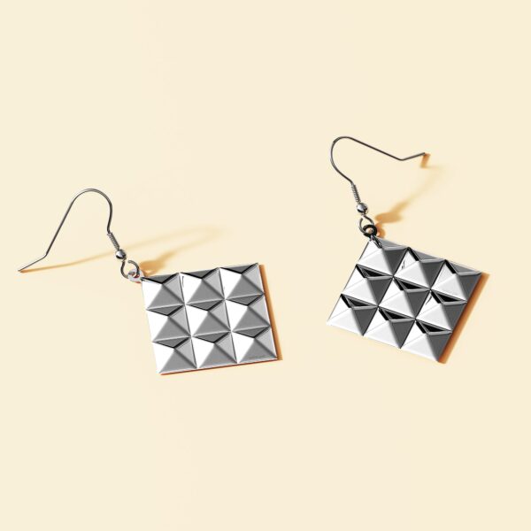 Fascination Geometric Style Diamond Shape Metallic Earrings White Gold - Image 2