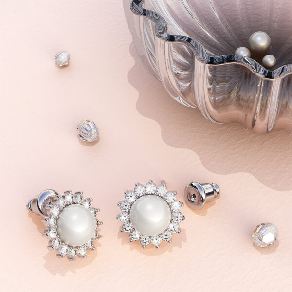 Sublime Starry Pearl & CZ Stud Earrings White Gold - Image 3