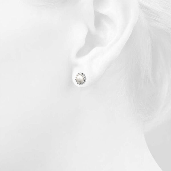 Sublime Starry Pearl & CZ Stud Earrings White Gold - Image 4