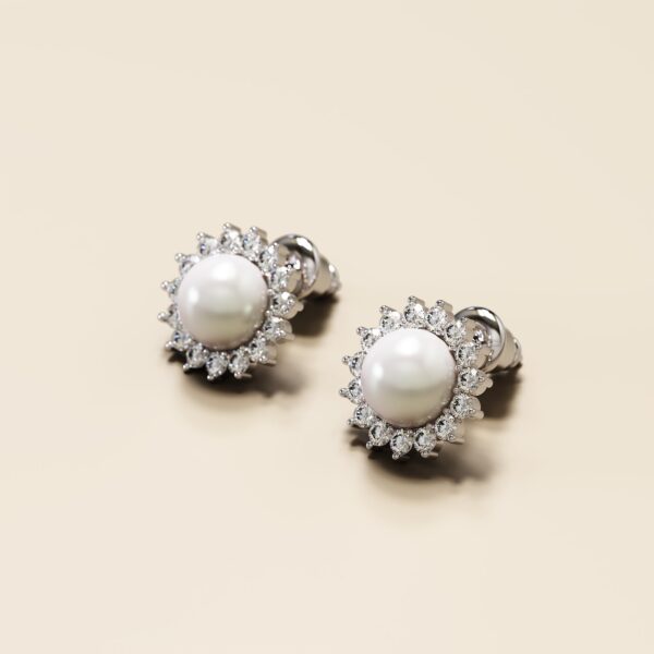 Sublime Starry Pearl & CZ Stud Earrings White Gold - Image 2