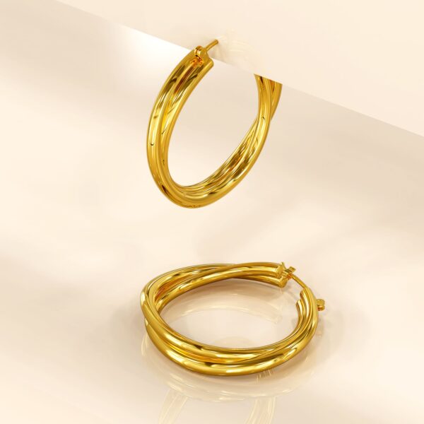Subtle Hoop Gold Layered Earrings - Image 2