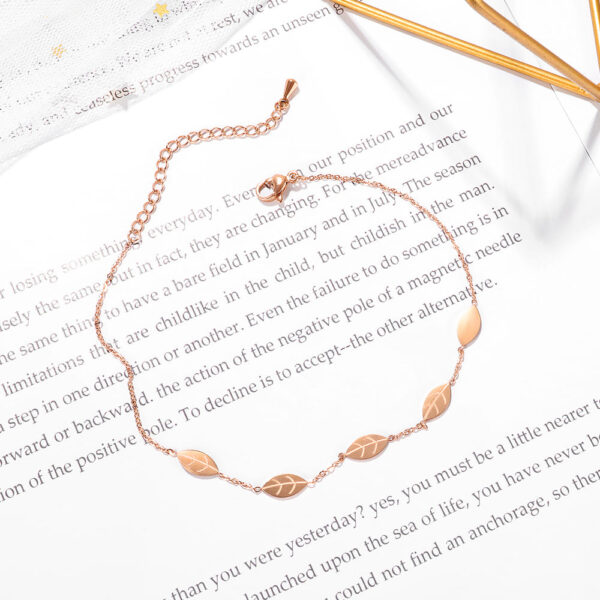 Falling Leaves Chain Anklet in Rose Gold Layered Steel Jewellery - Image 5