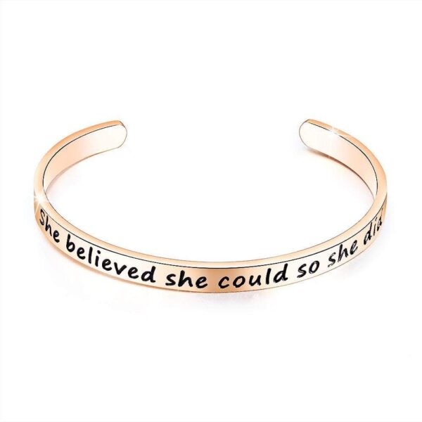 Inspirational Inscription Cuff Bangle in Rose Gold Layered Steel Jewellery