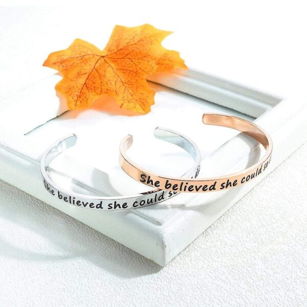 Inspirational Inscription Cuff Bangle in Rose Gold Layered Steel Jewellery - Image 7