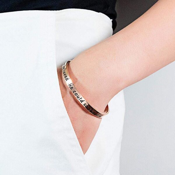 Inspirational Inscription Cuff Bangle in Rose Gold Layered Steel Jewellery - Image 8