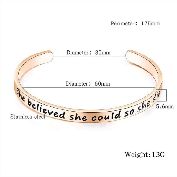 Inspirational Inscription Cuff Bangle in Rose Gold Layered Steel Jewellery - Image 9