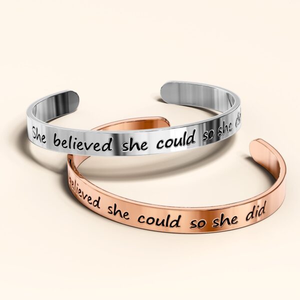 Inspirational Inscription Cuff Bangle in Rose Gold Layered Steel Jewellery - Image 4