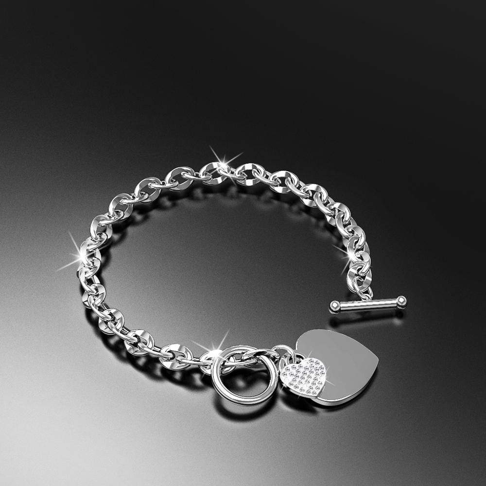 Diamond cut Belcher Chain T-lock Toggle Bracelet in White Gold Layered Steel Jewellery