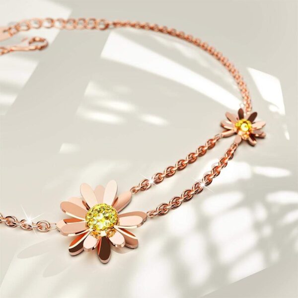 Sunshine Daisy Pendant Bracelet in Rose Gold Layered Steel Jewellery - Image 2