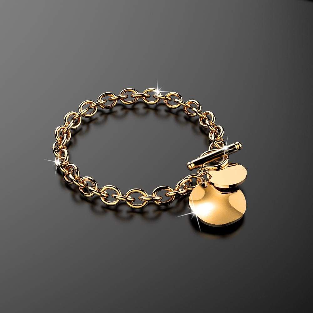 Hammered Disc Charm Belcher T-Bar Toggle Bracelet in Gold Layered Steel Jewellery - Image 2