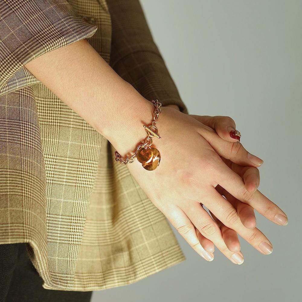 Hammered Disc Charm Belcher T-Bar Toggle Bracelet in Gold Layered Steel Jewellery - Image 3