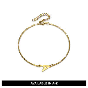 Bold Alphabet Letter Initial Charm Bracelet in Gold Tone
