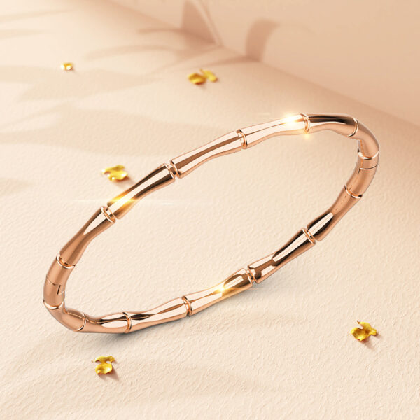 Trunket Bamboo Design Stainless Steel Bangle in Rose Gold - Image 3
