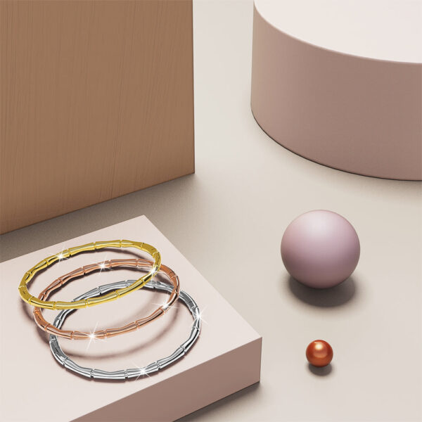 Trunket Bamboo Design Stainless Steel Bangle in Rose Gold - Image 7