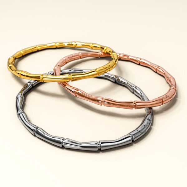 Trunket Bamboo Design Stainless Steel Bangle in Rose Gold - Image 4