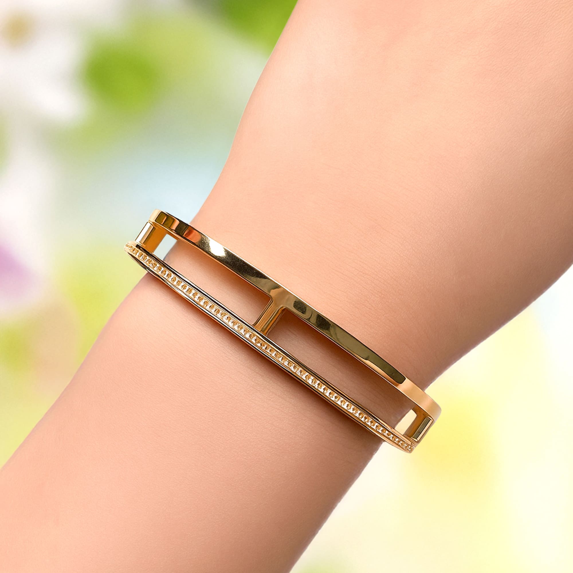 Lucky Dimension Cuff Stainless Steel Bangle in Rose Gold - Image 4