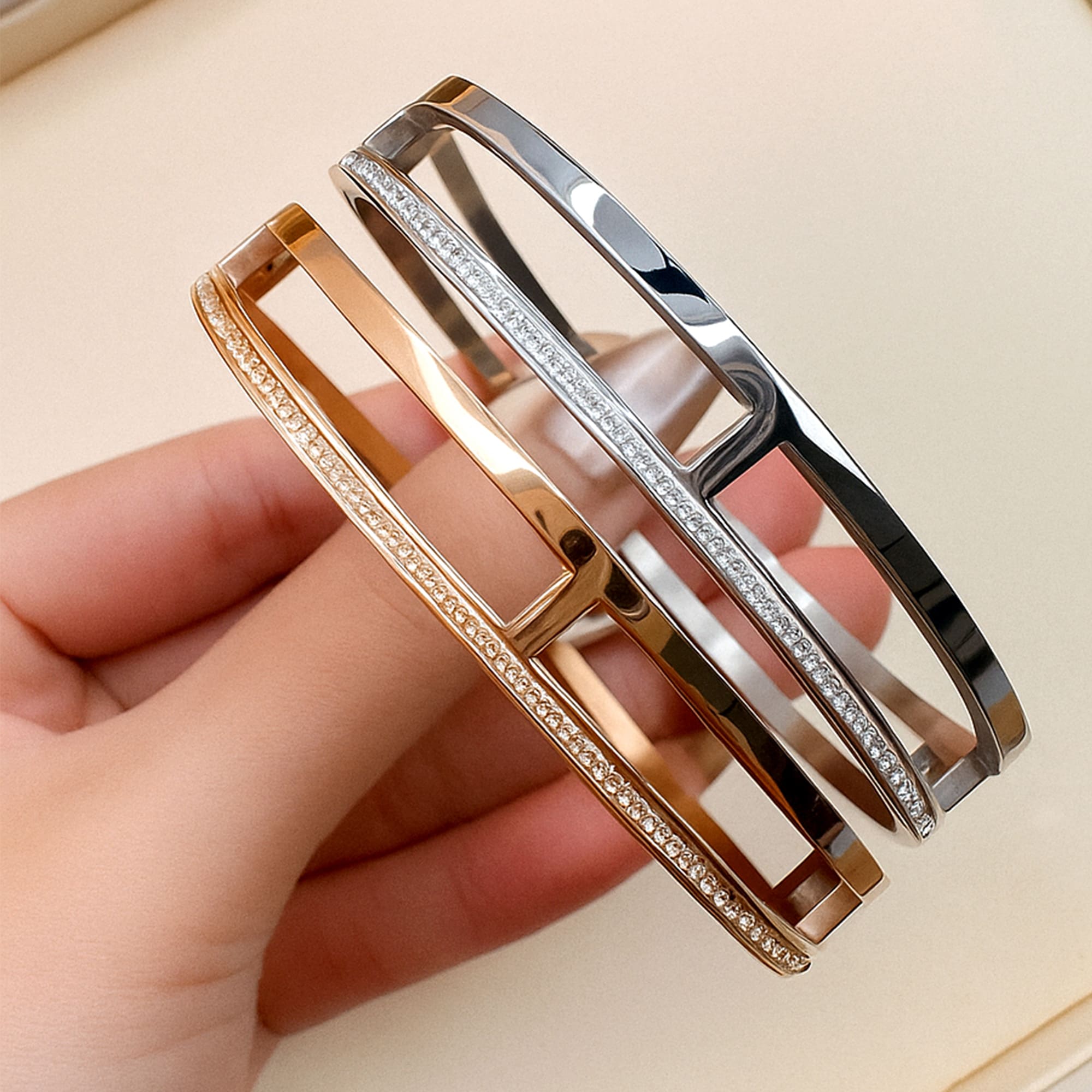 Lucky Dimension Cuff Stainless Steel Bangle in Rose Gold - Image 6
