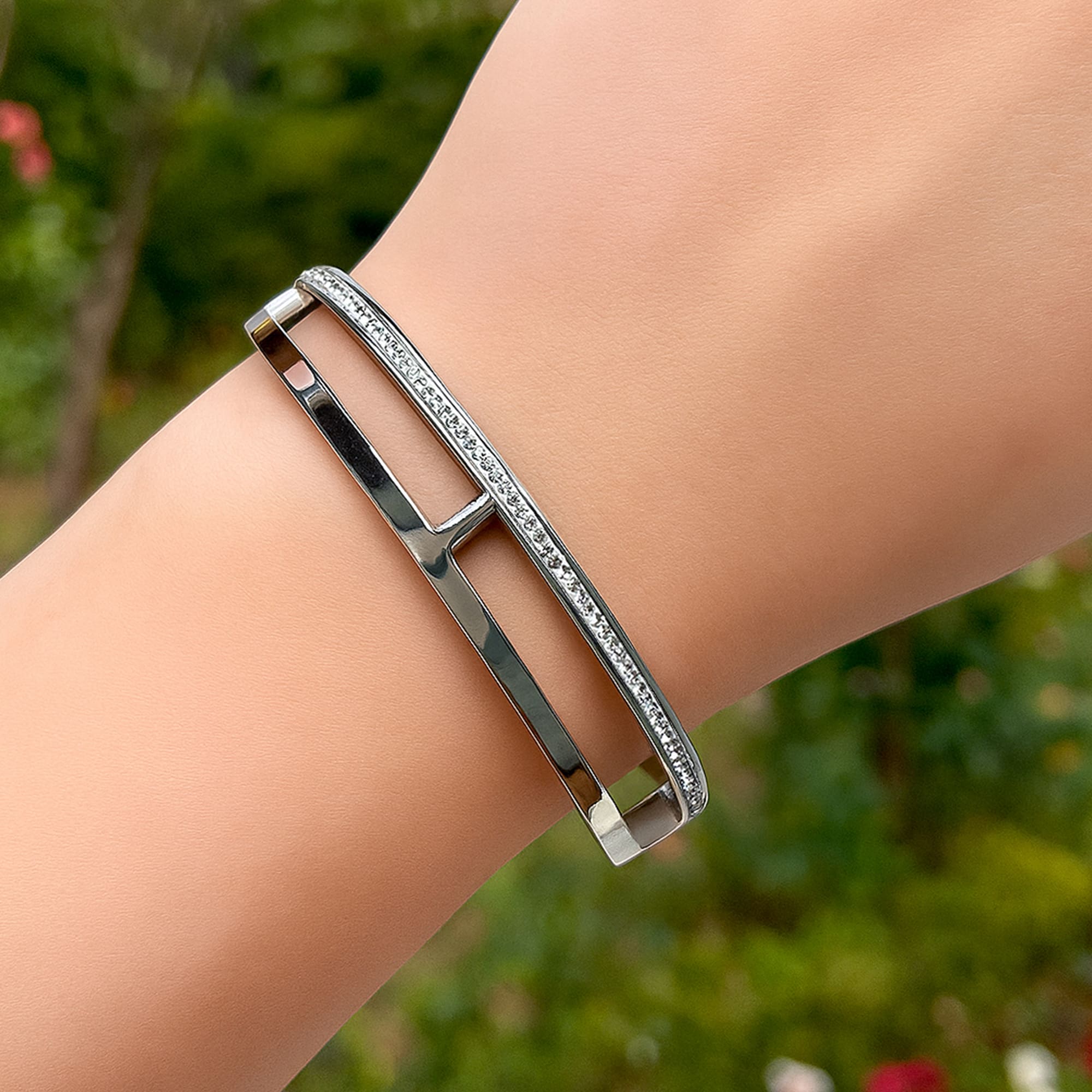 Lucky Dimension Cuff Stainless Steel Bangle with a High Polish Finish - Image 4