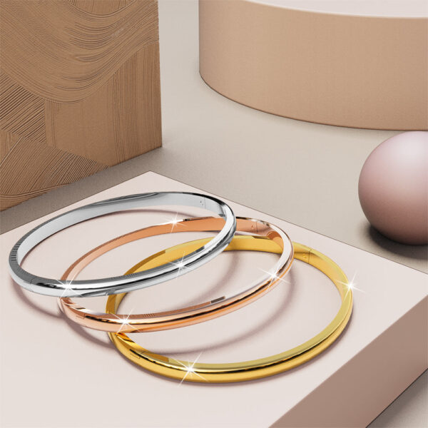 Solid Round Stainless Steel Bangle in Gold - Image 10