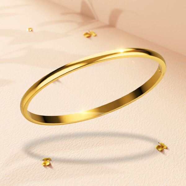 Solid Round Stainless Steel Bangle in Gold - Image 4