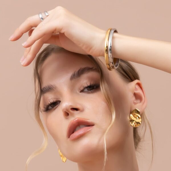 Solid Round Stainless Steel Bangle in Gold - Image 3