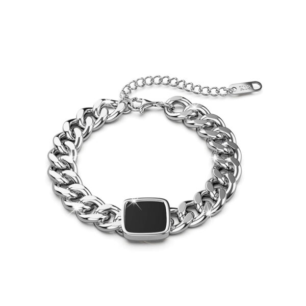 Fernando Stainless Steel Cuban Chain Acrylic Bar Bracelet in White Gold - Image 2