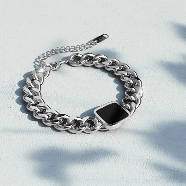 Fernando Stainless Steel Cuban Chain Acrylic Bar Bracelet in White Gold - Image 3
