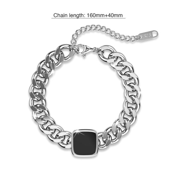 Fernando Stainless Steel Cuban Chain Acrylic Bar Bracelet in White Gold - Image 4