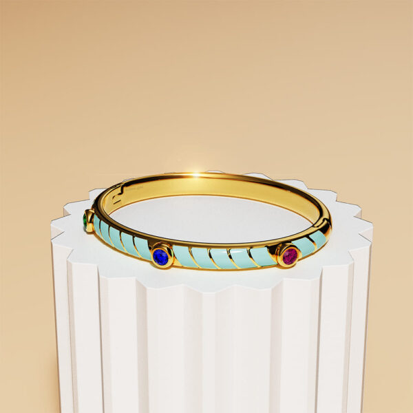 Aquatic Luminous Enamel Gold Layered Bangle - Image 3