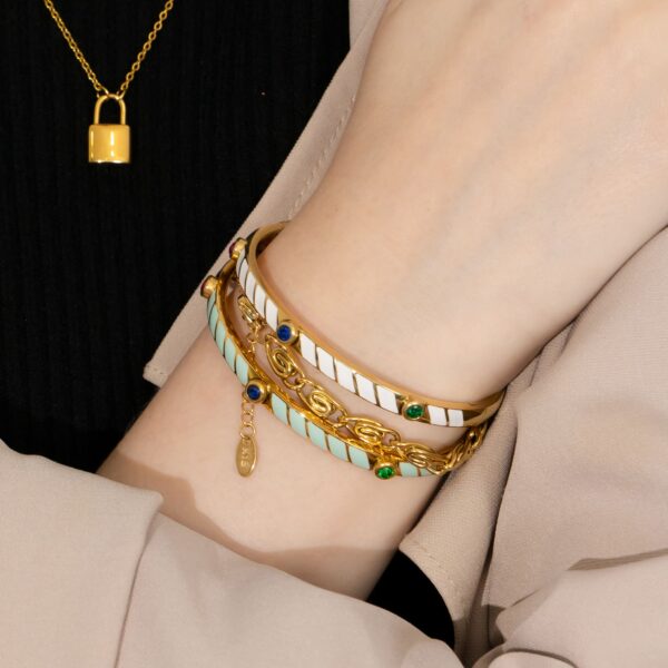 Aquatic Luminous Enamel Gold Layered Bangle - Image 5