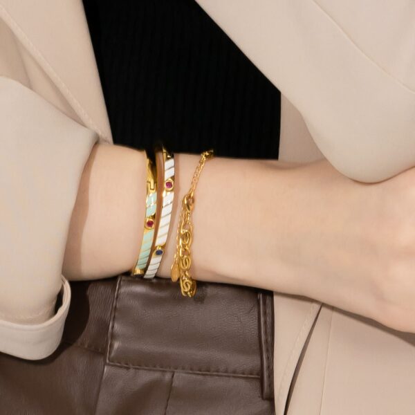 Aquatic Luminous Enamel Gold Layered Bangle - Image 6