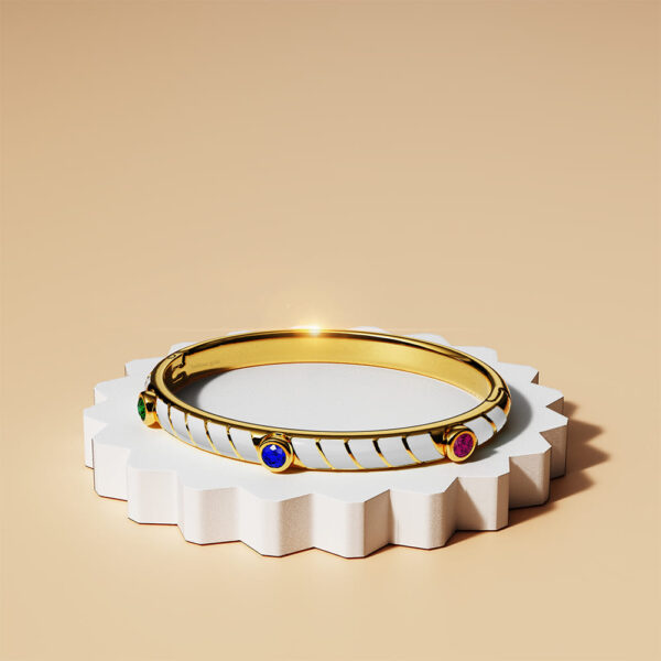 Arctic Luminous Enamel Gold Layered Bangle - Image 3