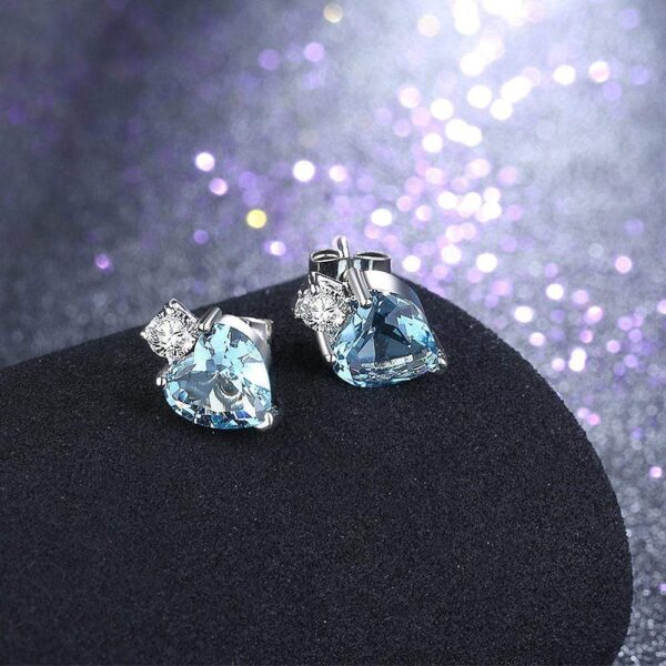 My Amore Blue Love Heart White Gold Layered Stud Earrings - Image 4