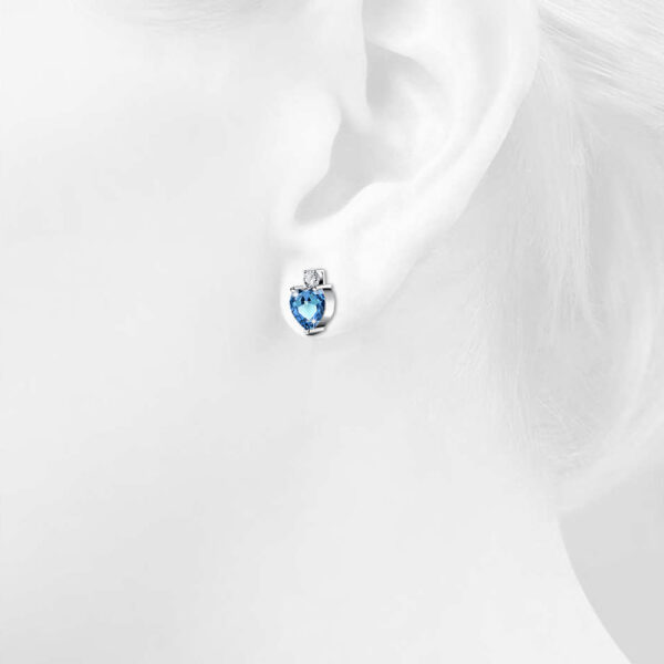 My Amore Blue Love Heart White Gold Layered Stud Earrings - Image 6