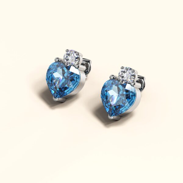 My Amore Blue Love Heart White Gold Layered Stud Earrings - Image 2
