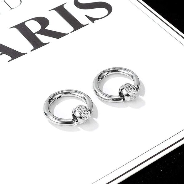 Mini Barrel Loop White Gold Layered Earrings in White Gold Layered Steel Jewellery - Image 2