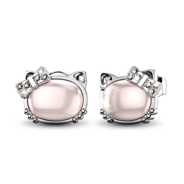 Hello Kitty Soft Pink White Gold Layered Stud Earrings