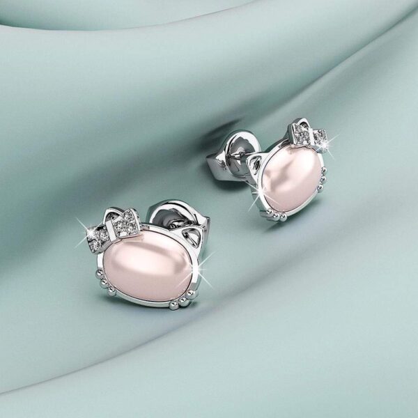 Hello Kitty Soft Pink White Gold Layered Stud Earrings - Image 3