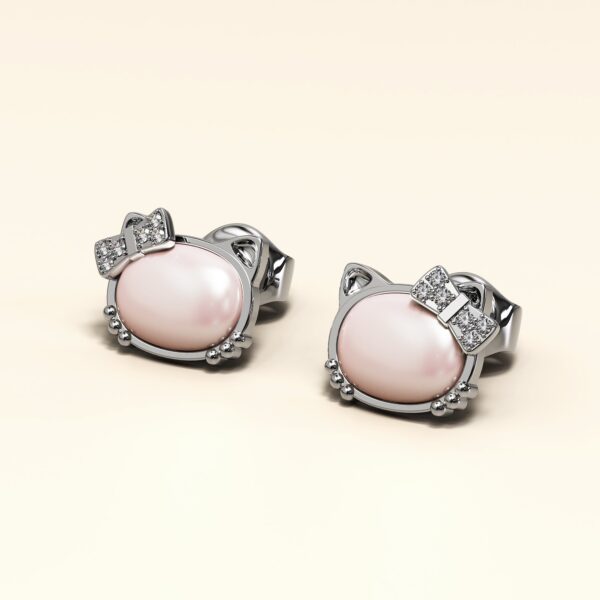 Hello Kitty Soft Pink White Gold Layered Stud Earrings - Image 2